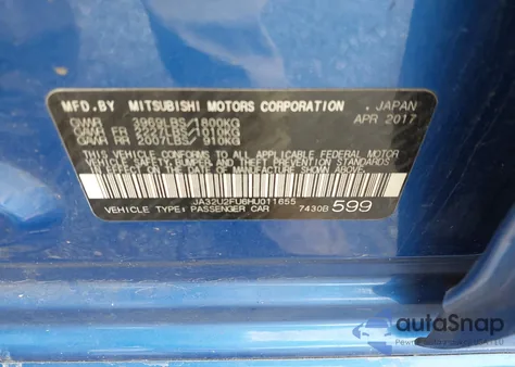 2017 Mitsubishi Lancer Le из США, поврежденный, VIN JA32U2FU6HU011655